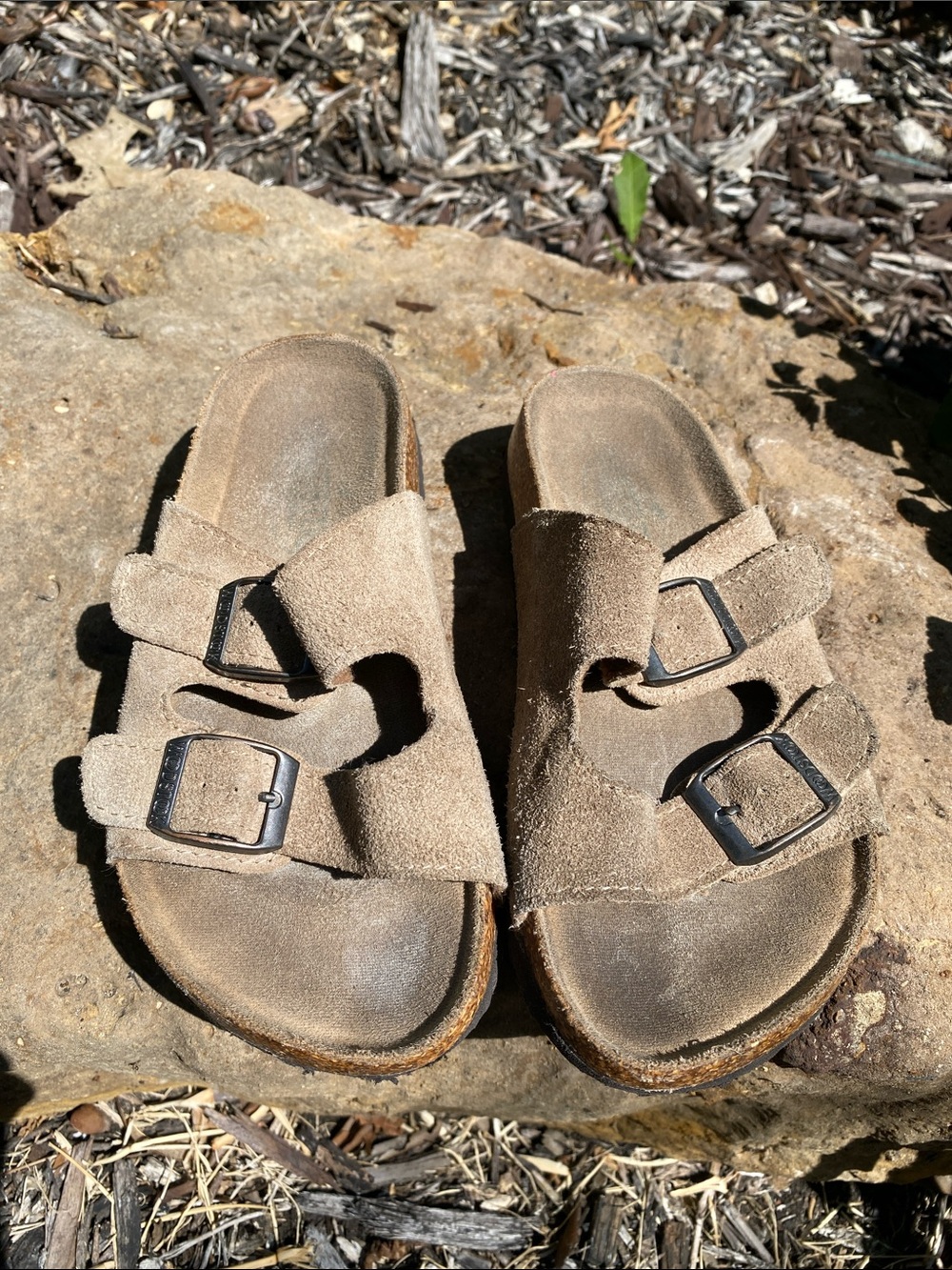 Stone Color Suede Kids Bert Slide Sandals with Adjustable Buckles by Woodstock